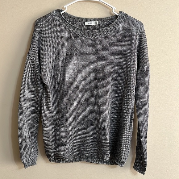Vince Shiny Knit Pullover Sweater Metallic Silver - Picture 1 of 10